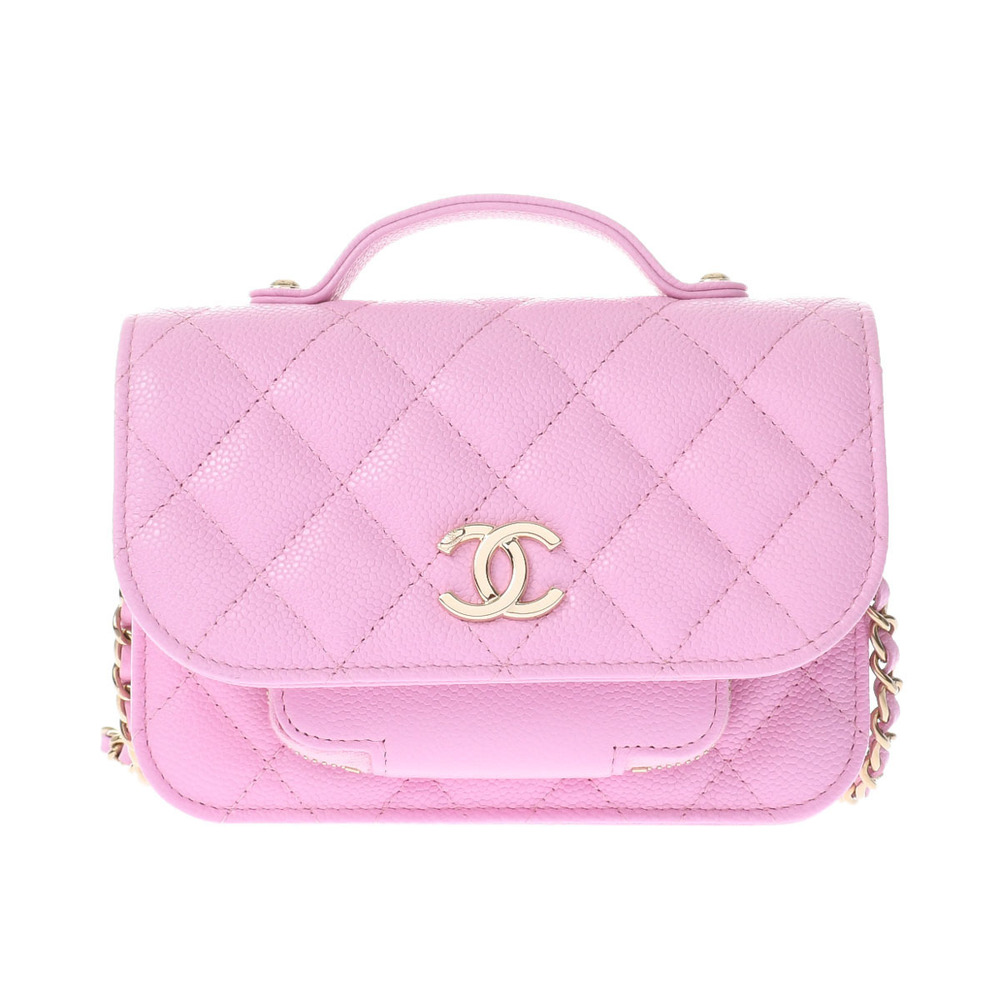 Chanel Matelasse Infinity Mini Pink Gold hardware Grained Calfskin Chain Wallet